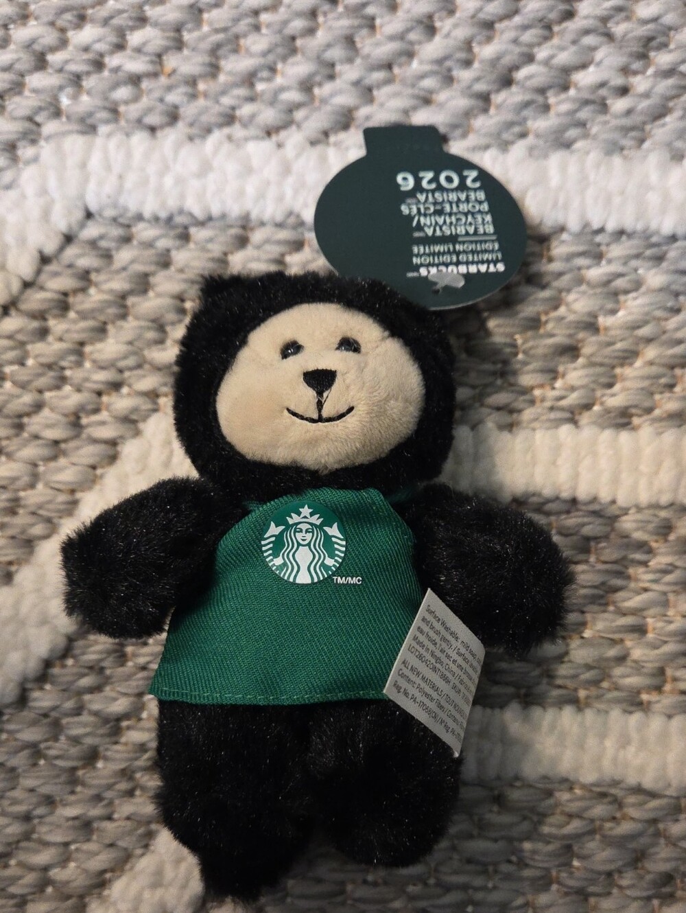 Starbucks Black Plush Cat Bear Barista with Green Logo Apron